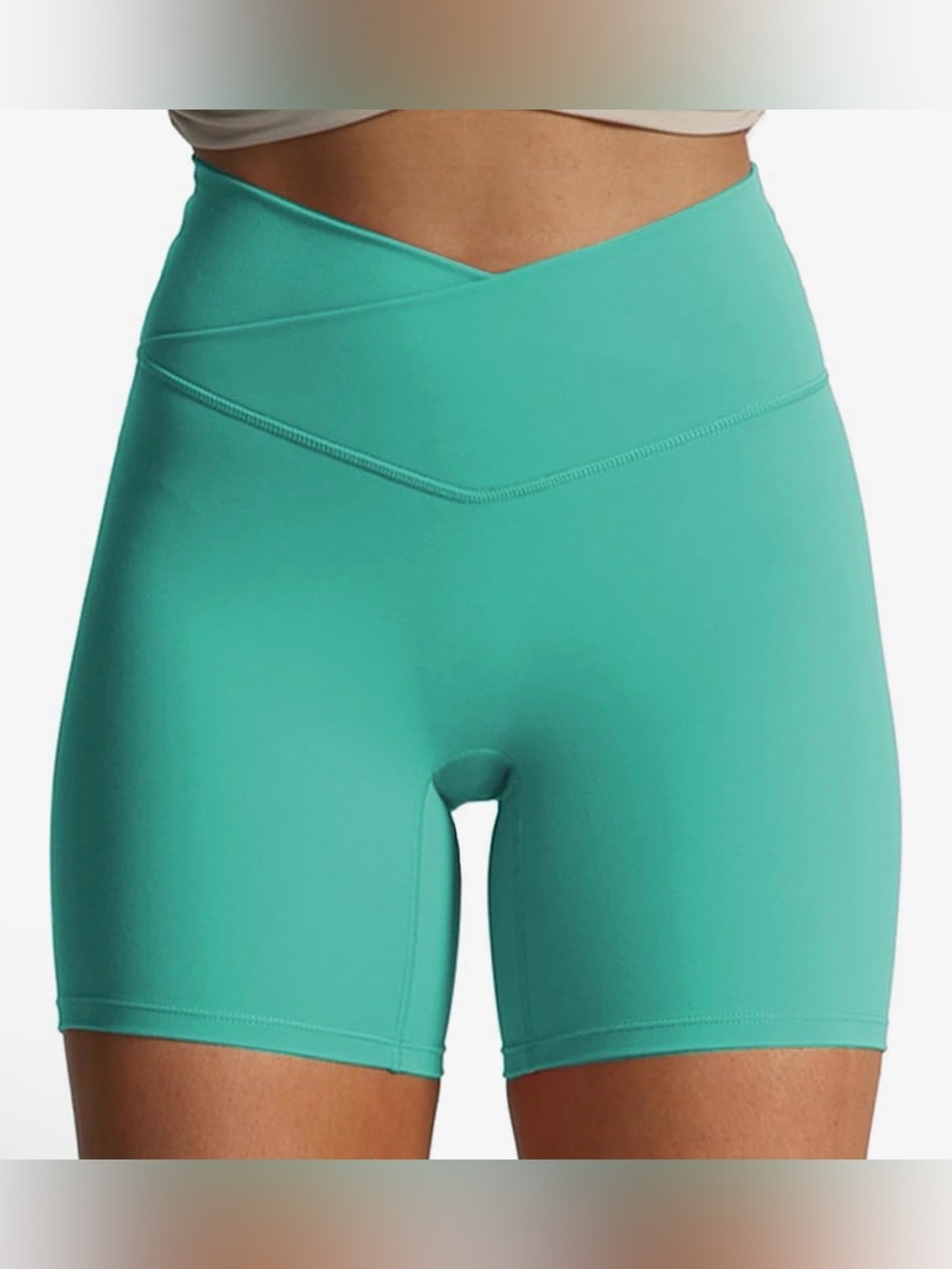 Trinity Cross Waist No Front Seam Biker Shorts in Bottle Green